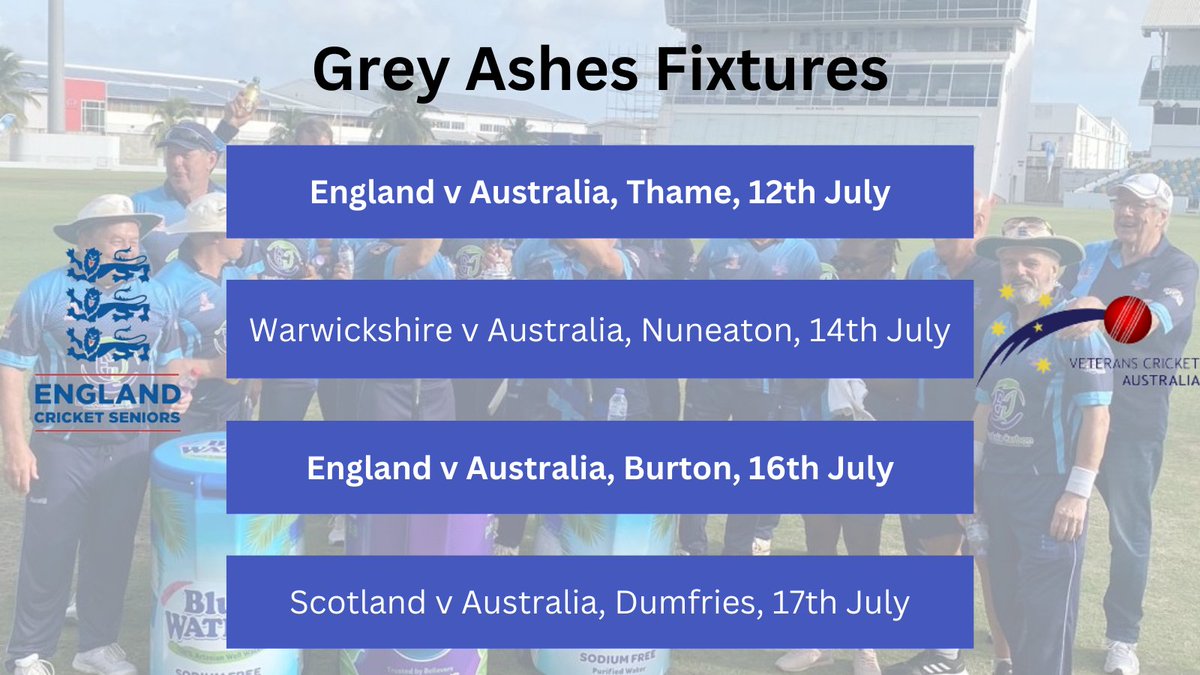 eng60scricket's tweet photo. Grey Ashes 2023 Fixtures 🏏

28 days
15 matches
5 ODIs v Australia

Bring it on! 

#seniorscricket #GreyAshes https://t.co/eczKaEq78h
