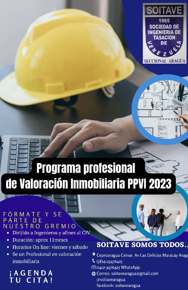 Deseas formar parte de nuestro gremio???
Te tenemos la solución 
Programa Profesional de Valoración Inmobiliaria PPVI 2023 ON LINE 
NO LO PUEDES PERDER!!! INF AQUI