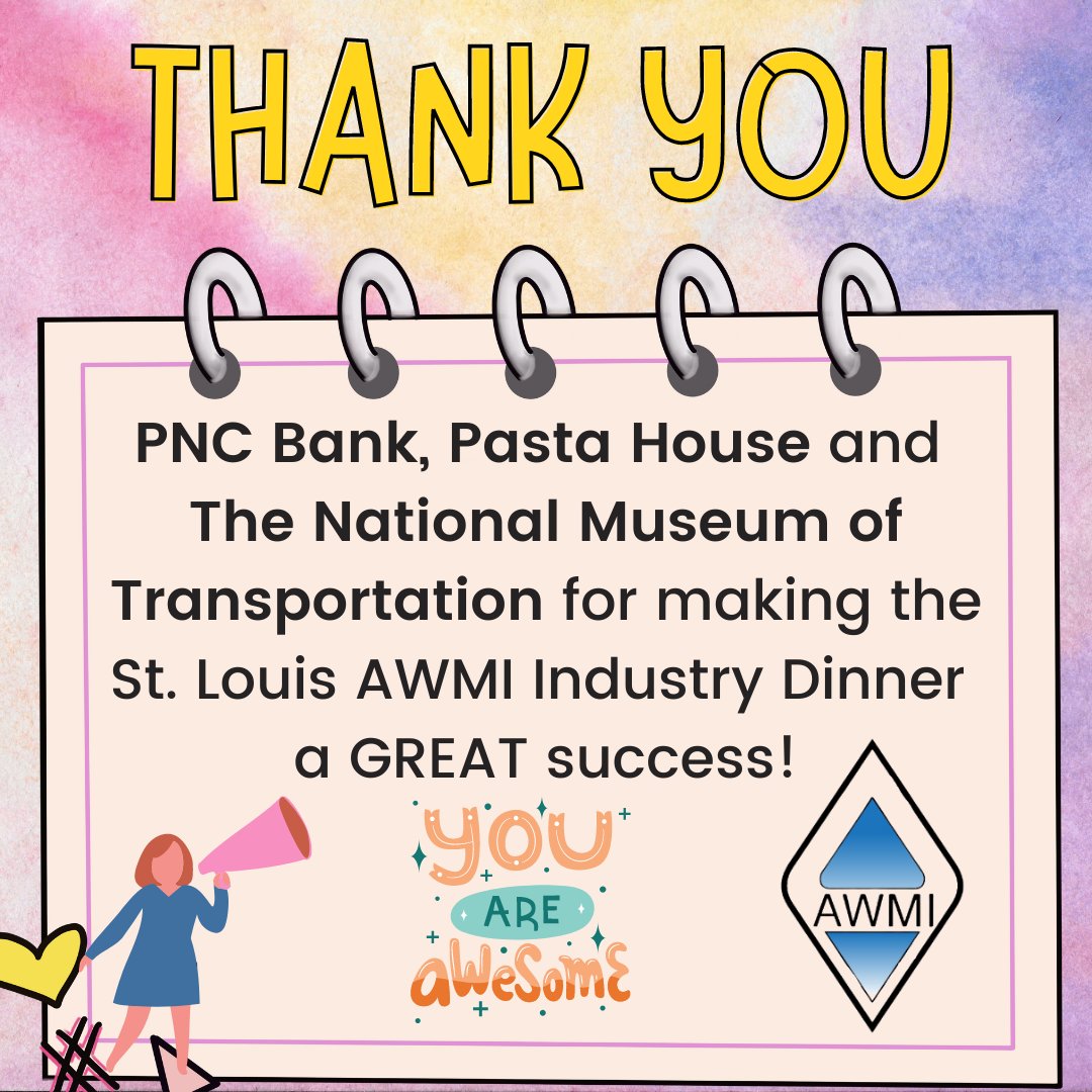 awmi_st's tweet photo. A HUGE #ThankYou to PNC Bank, Pasta House and The National Museum of Transportation for making the St. Louis AWMI Industry Dinner a great success!  🙌Pictures of all the fun are to follow!  🤳 #STLAWMI #AWMI #WomenInMetal #Thankful https://t.co/6tDSTyj7a3