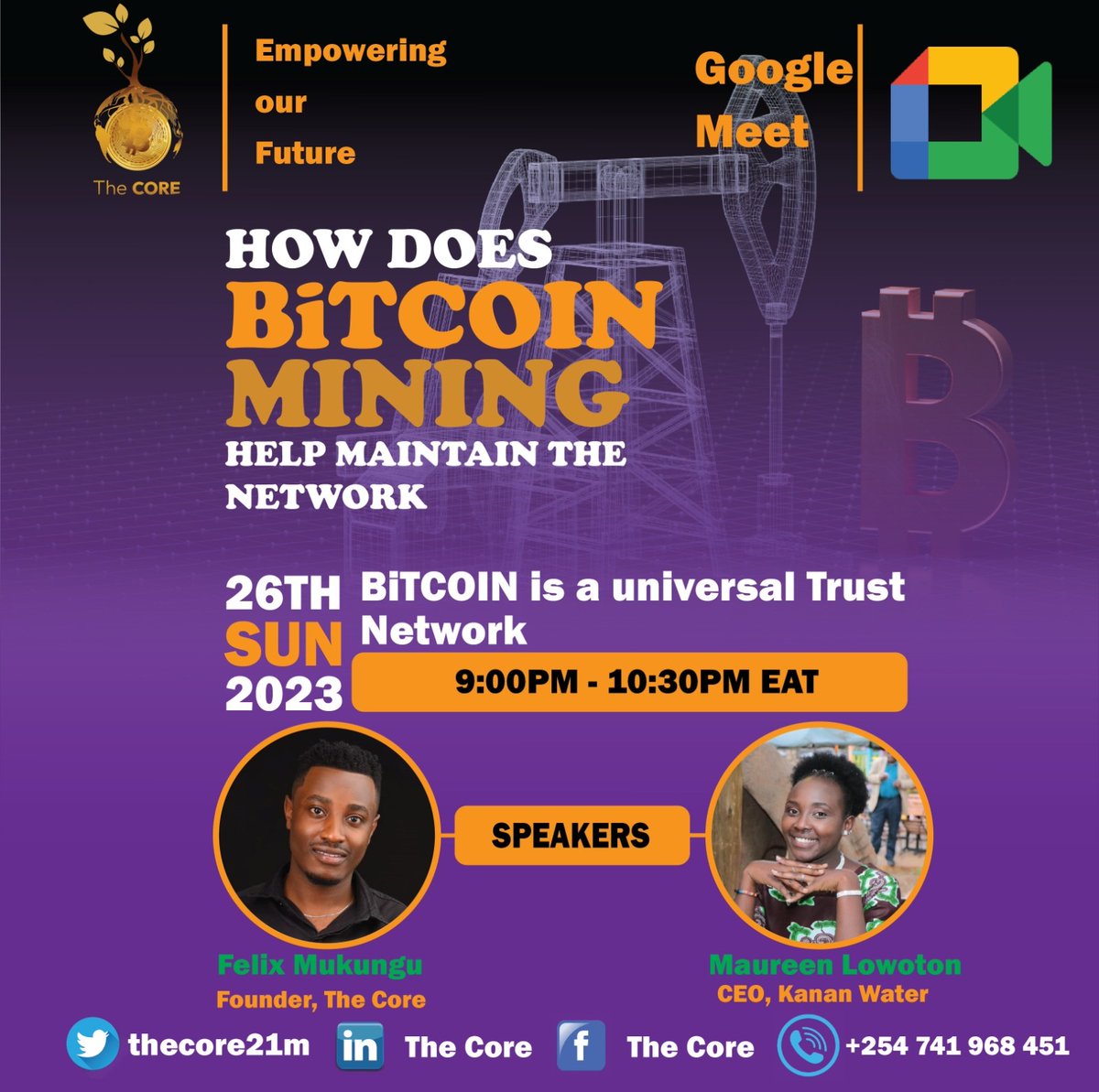 thecore21m's tweet photo. Join us tomorrow in a further discussion about #BiTCOIN mining . Our speakers will be @MukunguFelix and @MLowoton 

#BiTCOIN is behind humanity

Poster design by @thecore_arts 

BLOCK 17
Powered by #BiTCOIN https://t.co/wO7MNxXboR