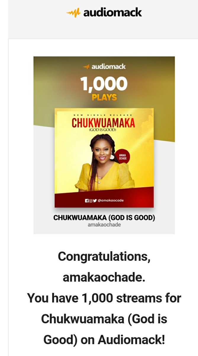 AmakaOchade's tweet photo. Dearly Beloved
Our favorite song has gotten 1000plays on Audiomack 
This couldn't have been possible without your support 
I'm so grateful 
God bless U all for the great support @MiracleEssien6 @miraboi @joepraize @chiomakpotha @peacelight @GospoGroove @SonyMusicGospel https://t.co/5c8kvJdjcu