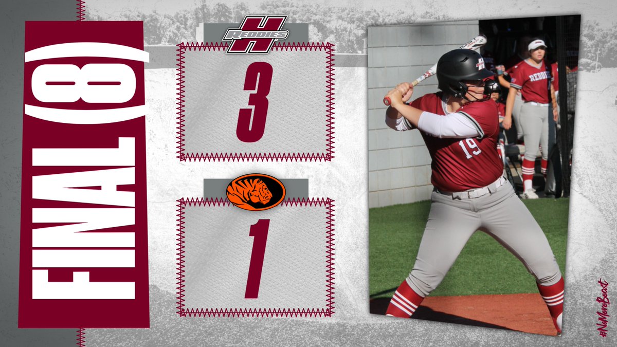 ReddiesSB's tweet photo. REDDIES WIN!

Josie Copeland delivers a two-run homer in the bottom of the eighth to put HSU up for good! 💪🔥

Brooke Johnson (6-3) records the complete-game win in the circle, allowing the Tigers just a single run on five hits.

#NoMereBeast https://t.co/em2MECAUfp