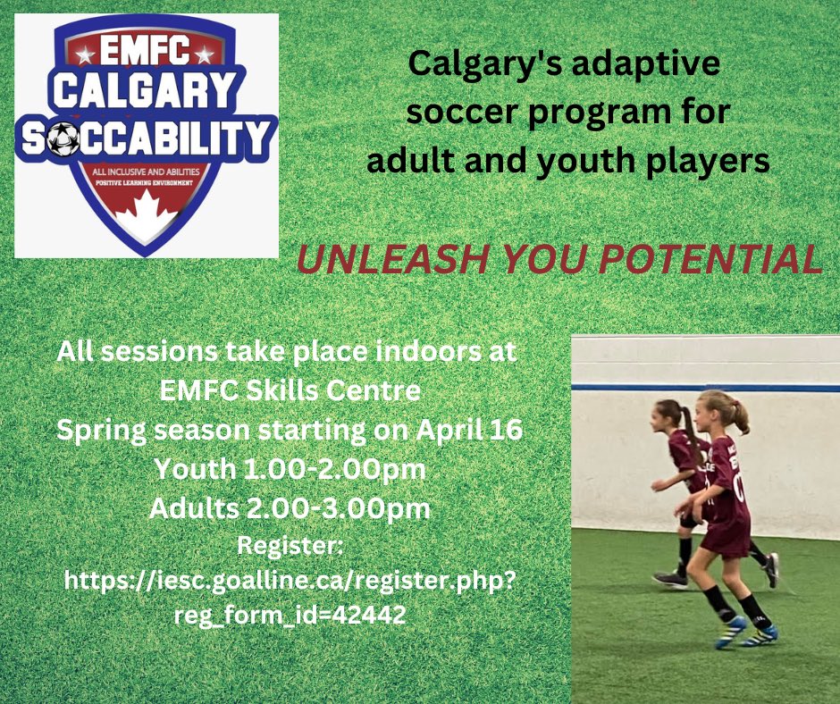 Clubbsport's tweet image. Join us and play!  Calgary’s adapted soccer program. 
Join us and unleash your potential #soccability #cmsa #soccer #adaptedsports