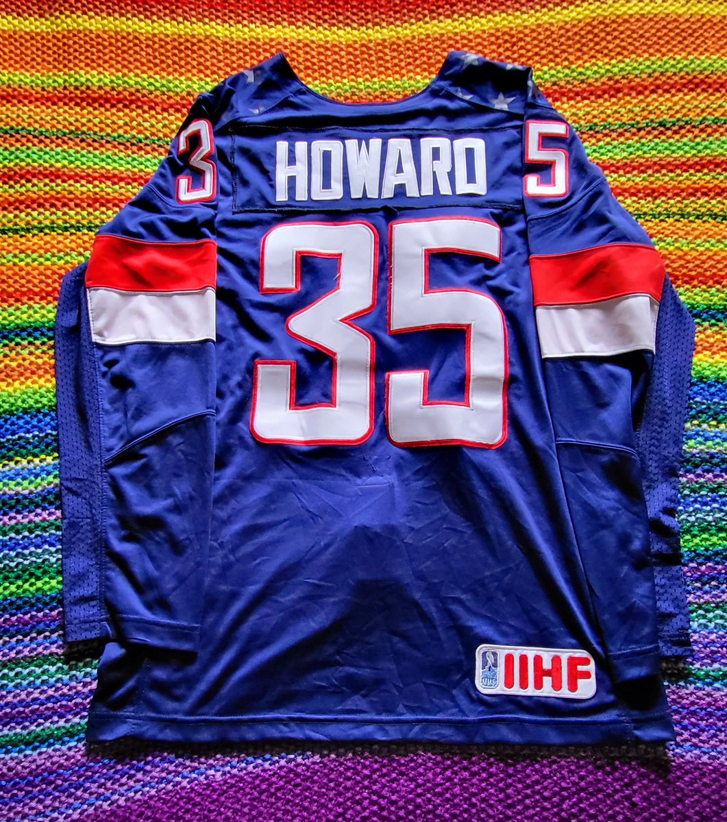 card_boarded's tweet photo. Picked up another awesome piece for my Jimmy Howard collection on eBay recently. This is my second Howard jersey now. The funny thing is neither of them is a Red Wings jersey. #JimmyHoward #TeamUSA 🇺🇲 https://t.co/roed2iuR94