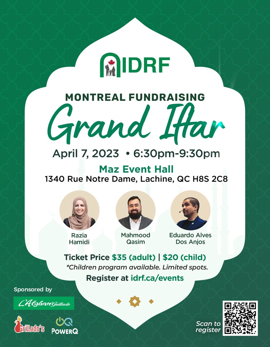 IDRFcanada's tweet image. Join us for the Montreal #Fundraising Grand #Iftar on April 7th! Support vulnerable communities in Turkiye and witness firsthand the work being done by IDRF to help those affected by recent earthquakes recover. Book your tickets now at idrf.ca/events.  #RamadanEvent