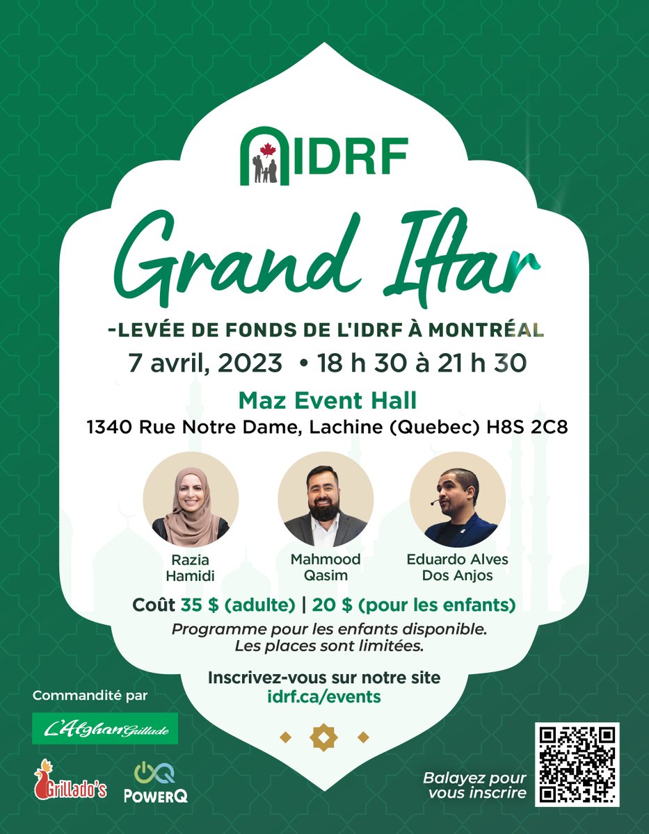 IDRFcanada's tweet image. Join us for the Montreal #Fundraising Grand #Iftar on April 7th! Support vulnerable communities in Turkiye and witness firsthand the work being done by IDRF to help those affected by recent earthquakes recover. Book your tickets now at idrf.ca/events.  #RamadanEvent