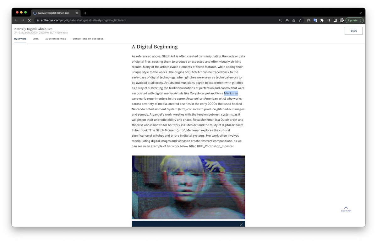 slow 👏 @sothebys <a href="/Arthemort/">Arthemort</a> doing an ALL MALE Glitch Art Auction, feature my work front and centre in your description but not approach me to take part...