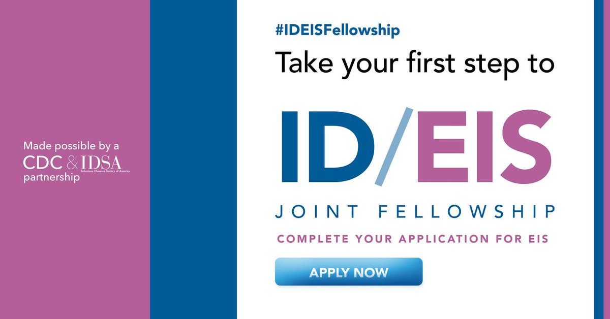 Take your 1st step towards #IDEISFellowship. Apply to EIS: bit.ly/2G8WrnC The joint ID/EIS fellowship uses the existing EIS & ID fellowship applications. Applicants must apply separately to both the EIS & the ID fellowship programs. Learn more: bit.ly/3EXwzcb