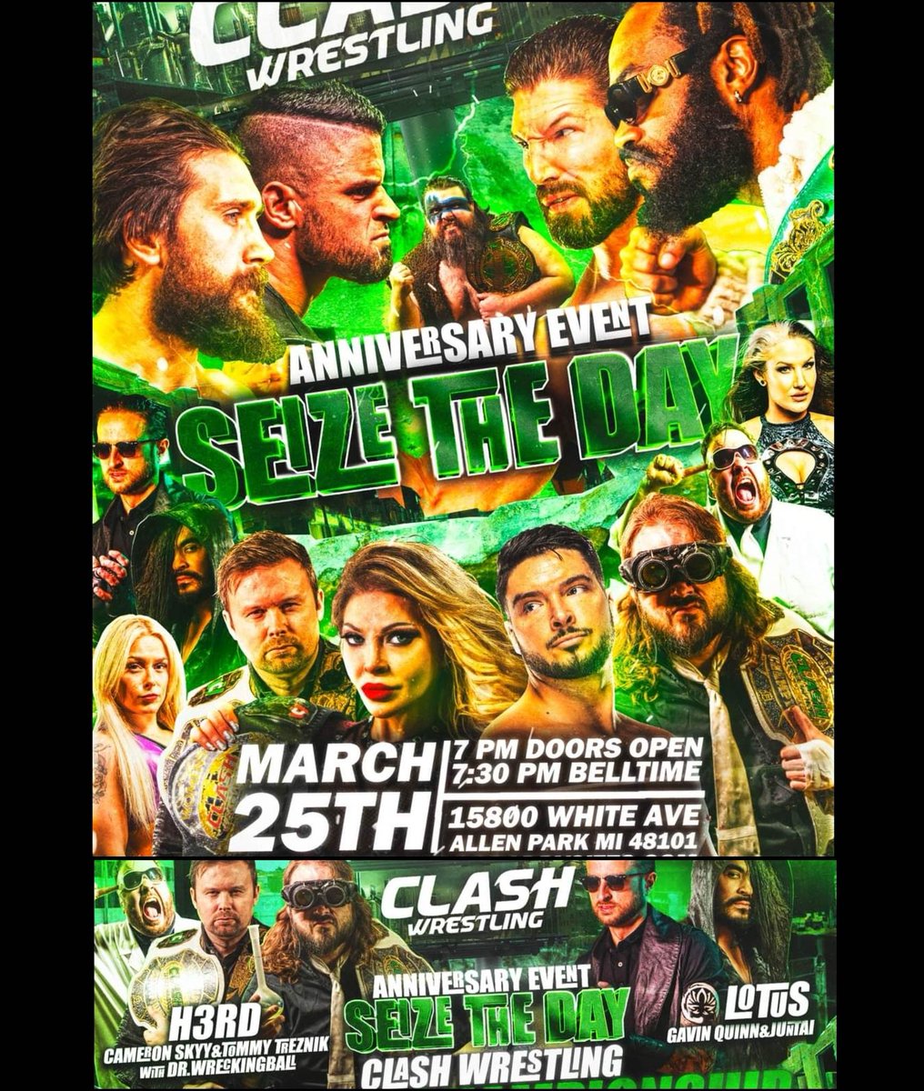 teej_bro's tweet photo. 16 years and counting... @clashwrestling's  Seize The Day Anniversary event, tonight in Allen Park, MI!  A Tag Match that'll be memorable for both legacy &amp; new supporters as Treznik &amp; I battle The Lotus (Gavin Quinn &amp; Juntai) 👊 https://t.co/hyvGVAM3zF