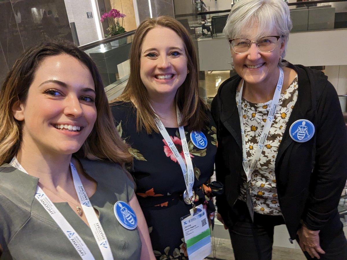 The Anato-Bee gang is all here‼️Drs. Mary Piscura (left), <a href="/hagerty_jenna/">Jenna Hagerty, MS, PhD</a> (middle), and Dana Peterson (right) are happy to chat with you about our initiative. You can also look for the blue Anato-Bee pin for who to talk to or see us at our poster (#146) on Sunday #anatomy23 💀🐝
