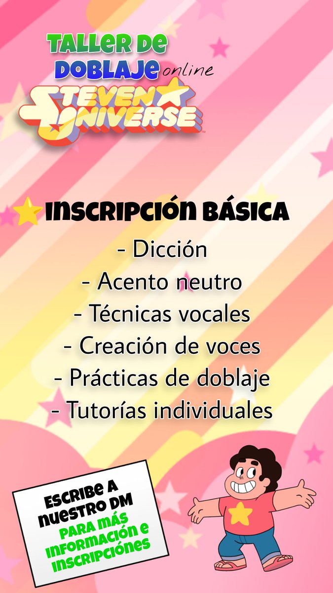 Voicesplace's tweet photo. Taller de Doblaje STEVEN UNIVERSE este 27-28-29-30-31 de marzo . Tenemos 2  modalidades de inscripción : normal y VIP. Escribe a nuestro correo voicesplaceproductions@gmail.com o en Instagram VOICESPLACE para más información e inscripciónes 🎙️⭐ https://t.co/3FWcpEz80V