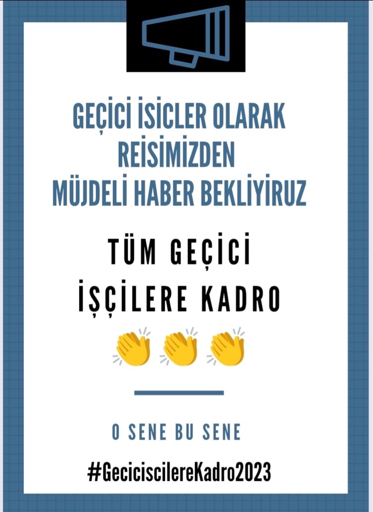 kaplan0483's tweet photo. Tüm kurumlarda çalışan Geçici İşçiler olarak Reisimizden müjde bekliyoruz. Durmak yok yola devam👏👏
#GeciciscilereKadro2023
@RTErdogan
@BY
 @fuatoktay
@dbdevletbahceli
 @Mustafa_Destici
@vedatbilgn
@suleymansoylu
@turkiskonf
@hakismahmut
@fahrettinaltun
@misvakcaps https://t.co/Nw2PazryUS