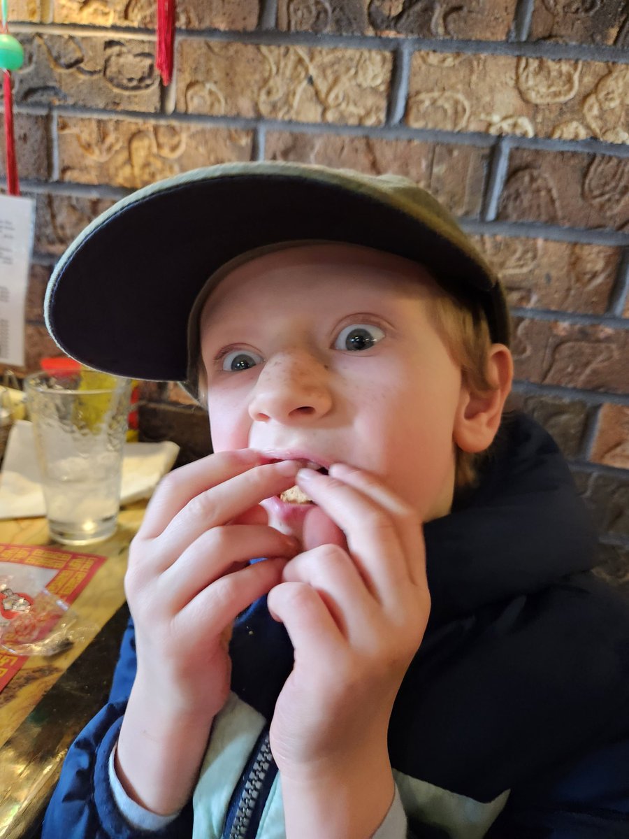 DecentDadReggie's tweet photo. Grayson found an old hat from my tv sales days and won't stop wearing it - "Welcome to Everwood". Maybe he'll be the next  "Bright"/@prattprattpratt https://t.co/2Rf0B696Cx