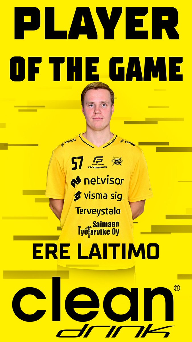 SaiPaSB's tweet photo. #CleanDrink Player of the Game : Ere Laitimo #saipasb #ylpeästikeltamusta #salibandy #fliiga #inssidivari https://t.co/G7iyrVRwBd