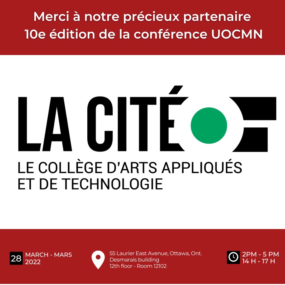 UocmnP's tweet photo. Merci au @CollegeLaCite  pour leur généreux soutien. 
Réservez votre place pour la conférence #UOCMN ce mardi 28 mars 2023. L’événement de #relationspubliques, bilingue, hybride et de #réseautage. Des rafraichissements seront offerts sur place. 
➡  https://t.co/IeFEfsnaOW https://t.co/YhivaqazBy