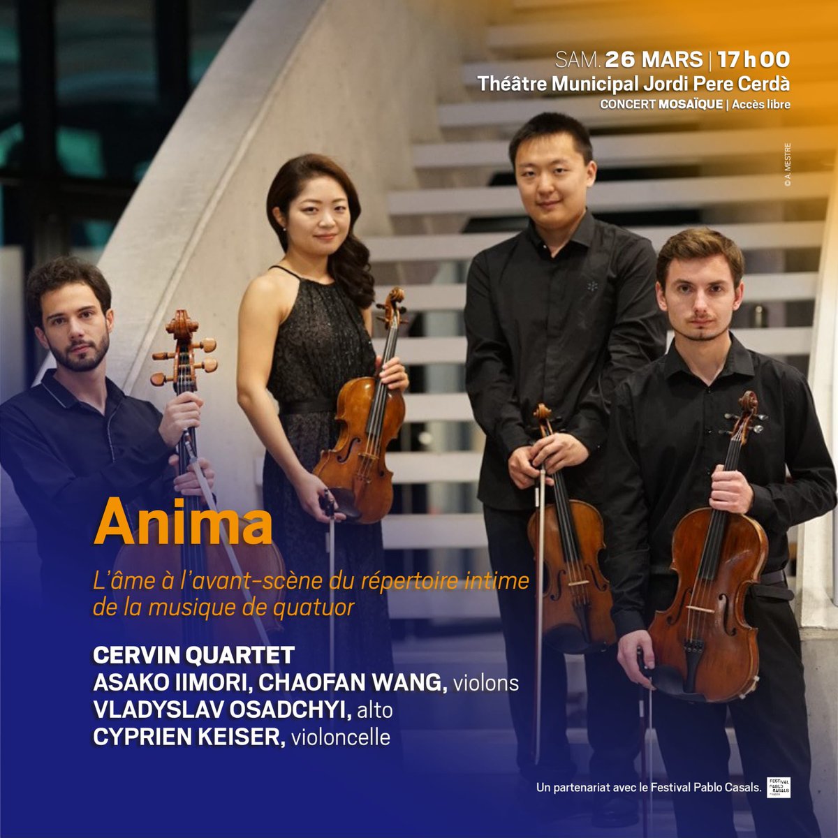 En répétition pour le concert du dimanche 26 mars à 17h au Théâtre Municipal Jordi Pere Cerdà (entrée libre) Le Quatuor Cervin place l’âme à l’avant-scène du répertoire intime de  la musique de quatuor : #Haydn, Nielsen et #Schubert. <a href="/perpitourisme/">Perpignan Tourisme</a> <a href="/MairiePerpignan/">Ville de Perpignan</a> #perpignan