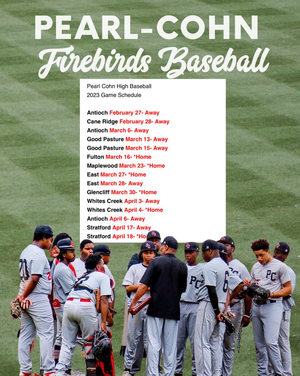 Batter up! ⚾️🔥 Meet us in the stands! Come support the #PearlCohn Firebirds Baseball Team, this week, on March 27th &amp; March 28th! <a href="/MiriamHarring14/">Miriam Harrington, Ed.D</a> #FiredUp #WeArePearlCohn #ExcellenceLivesHere #HomeRunHitter