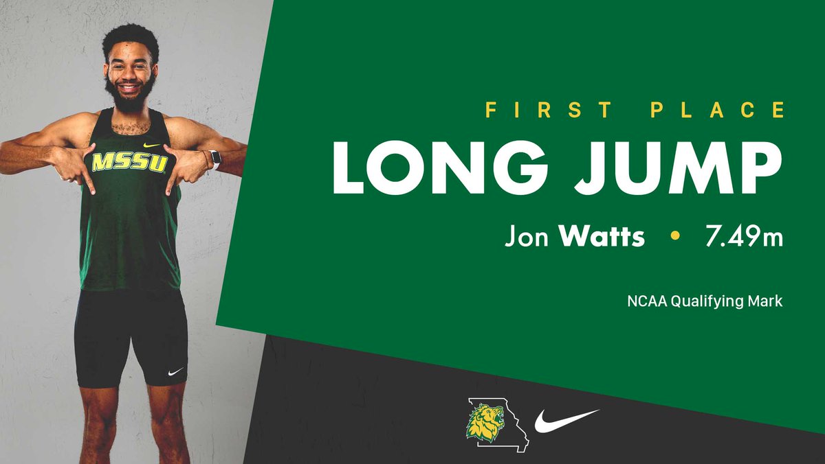 MoSoXCTF's tweet photo. Jon Watts WINS the men's long jump with an NCAA Qualifying Mark of 7.49m. #LetsRoar https://t.co/9BqiZKkKny