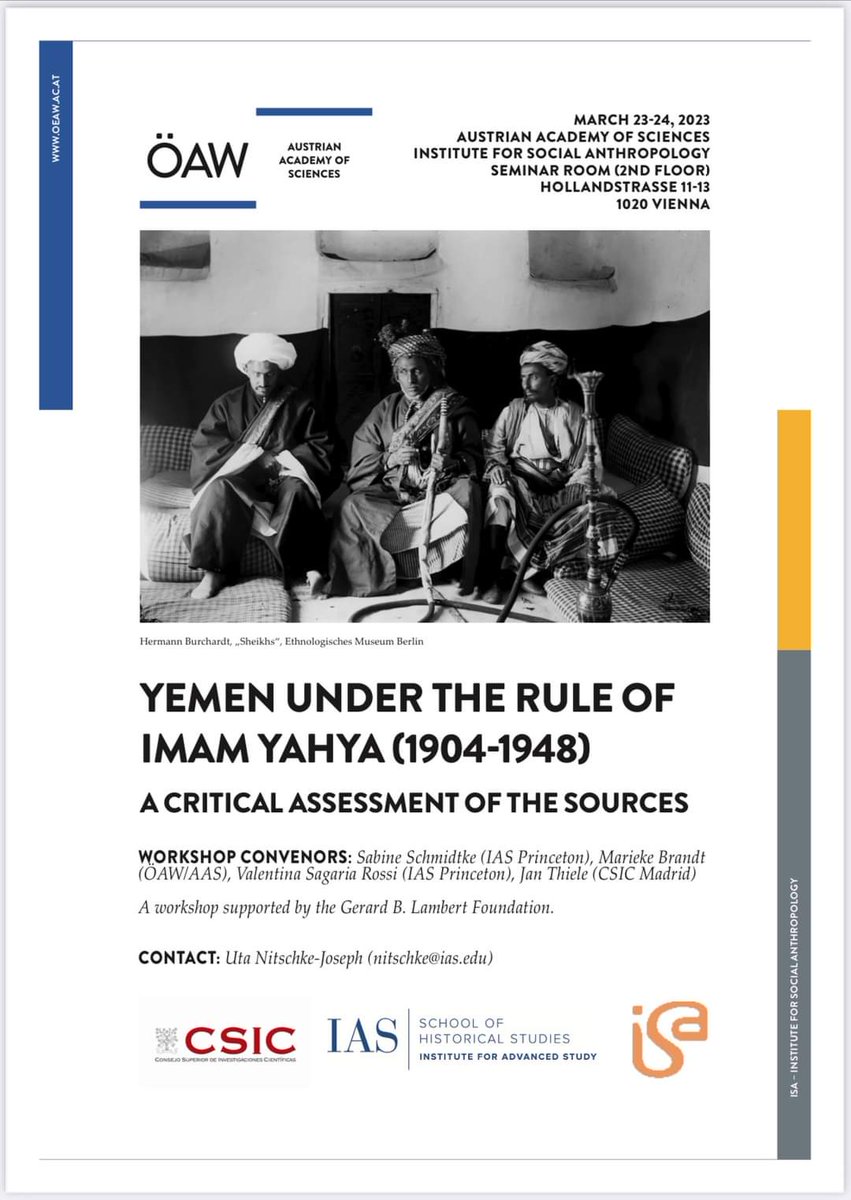 1/5: Yemen enthusiasts, get ready to be impressed! Our team just wrapped up an outstanding two-day workshop on "#Yemen under the Rule of Imam Yahya (1904-48)"  jointly organized by @scsincyberspace, <a href="/jathiele/">Jan Thiele</a>, Valentina Sagaria Rossi, and yours truly <a href="/oeaw/">Austrian Academy of Sciences</a> <a href="/the_IAS/">Institute for Advanced Study (IAS)</a> <a href="/DLGMA_CSIC/">Delegación Institucional del CSIC en Madrid</a>
