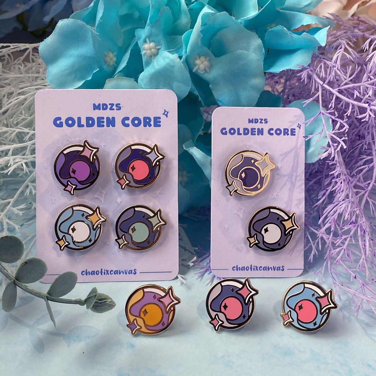 chaotixcanvas's tweet photo. Feb batch of enamel pins have arrived! 💖

Here are my P4P MDZS golden core filler pins! Extras are now on my sh0p for $3.15/pin, and any profits made will be used to reduce prices of future P4P projects! 

Thank you very much everyone 🥳
#mdzs #enamelpins https://t.co/ZPVKi4TKho