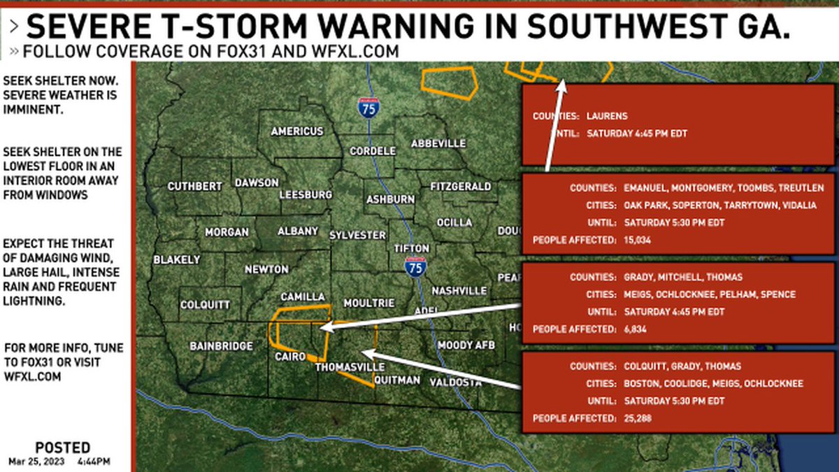 A new SEVERE THUNDERSTORM WARNING has been issued for southwest Georgia. Follow FOX31 News on-air and online for updates. #gawx #swga #gawxcond