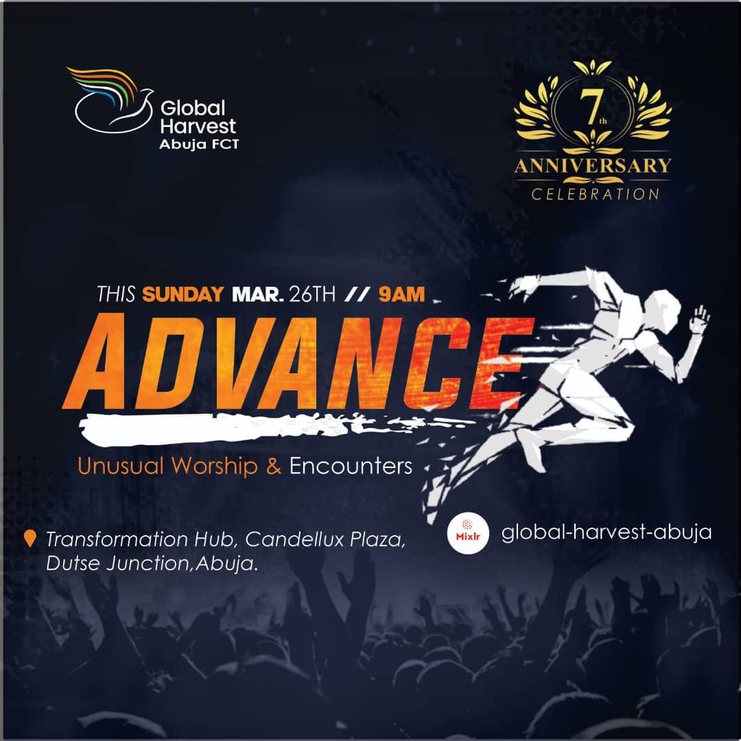 GhcAbuja's tweet photo. Global Harvest Church, Abuja is 7! We are grateful for His mighty works in our midst over the last 7 years.

Join us tomorrow by 9:00am as we celebrate God's faithfulness in our lives and ADVANCE into new possibilities.

#ghcabuja
#unusualworship
#sundayservice
#anniversary https://t.co/Rs9yuJbq5v