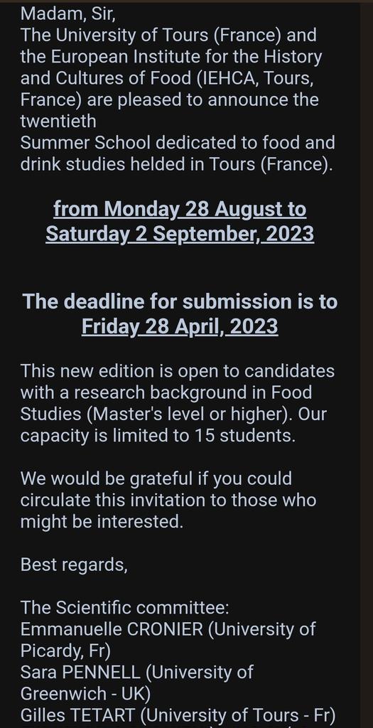 HondelinkMerit's tweet photo. What
20th Summer school dedicated to Food & Drink Studies
When
From Monday 28th August to Saturday 2nd September 2023
Where
Domaine de la Croix Montoire, Tours (France)
Do consider attending this great summer school in Tours
๐
https://t.co/IVcLfg25M4
#foodhistory #envarch https://t.co/c5coxNKdLu
