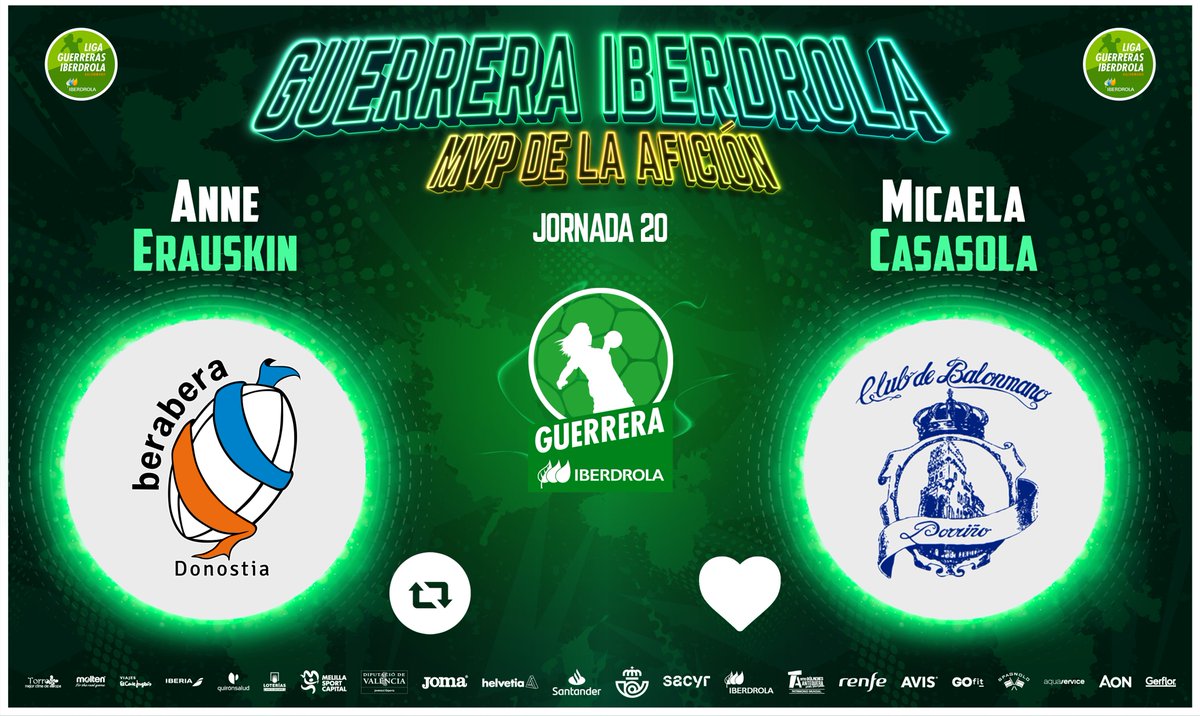 IberdrolaDHF's tweet photo. ⭐️ #GuerreraIberdrola - Jornada 20
  
🆚 @BalonmaBeraBera : @BmPorrino 
 
♻️ RT: @Anneera7 
❤️ Me gusta: @micacasasolaa https://t.co/udF9uJ0P3n
