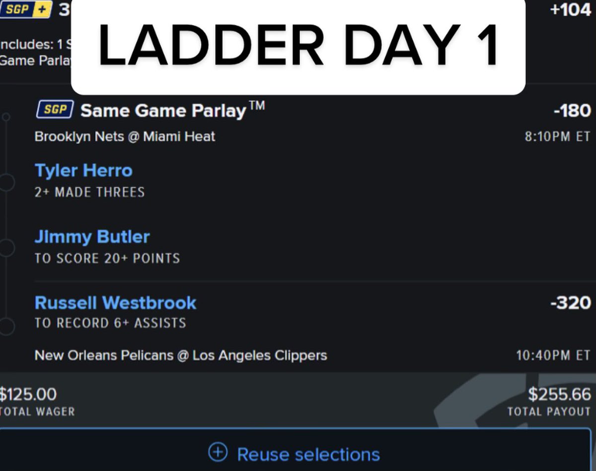 MattyLays's tweet photo. 💎LADDER DAY 1💎

Let’s ride‼️‼️
#sportsbettingpicks #NBA #sportsbettingadvicesports #LadderChallenge #GamblingTwiitter #nbabets #sportsbetting #sportsbettingbets https://t.co/Rr1TgVqoiW