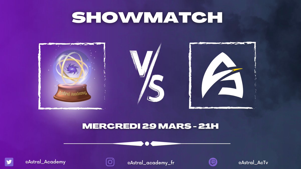 Astral_Academy's tweet photo. 🚨 #SHOWMATCH 

🆚 @AbyssalProject 
🗓 MERCREDI 29 MARS - 21H 

Bonne chance à tous ! ✅ https://t.co/SiyuxuxaoA