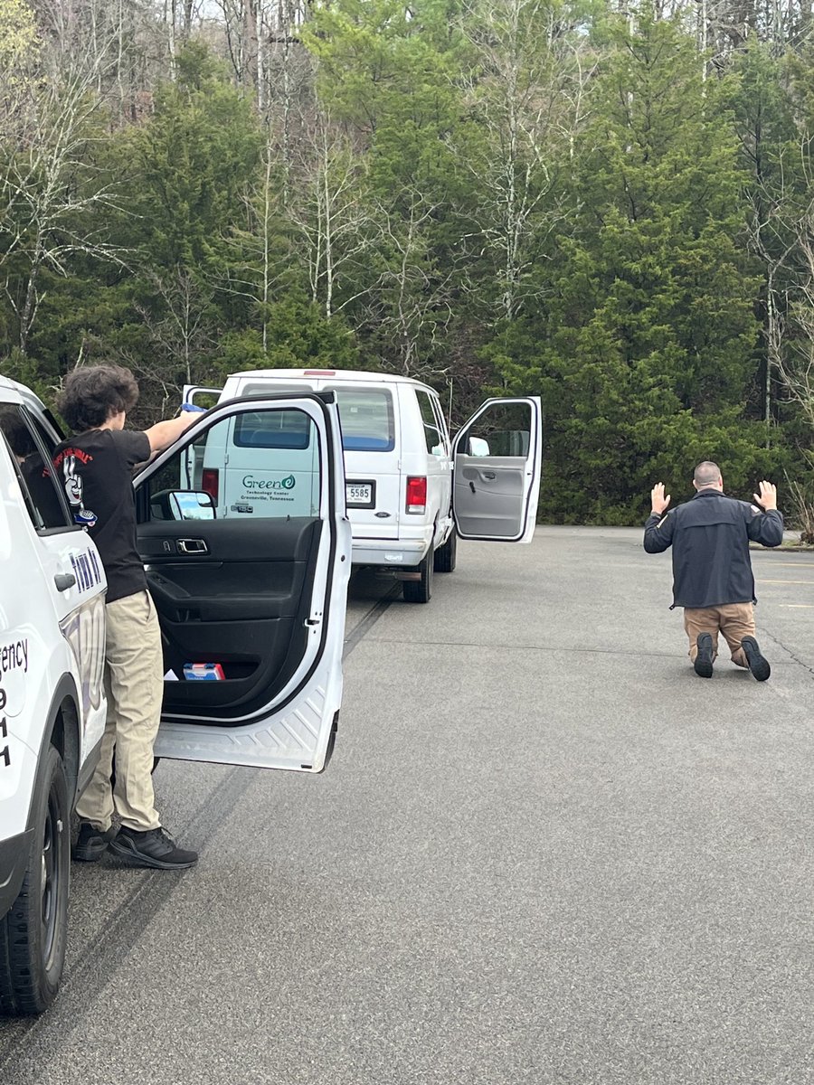 aaronflanary's tweet photo. Felony-traffic stop competition was intense today ⁦⁦@GreeneTechCtr⁩ as our Advanced CJ students were in complete control. #handsbehindhead #CTEWorks ⁦@GreenevilleCity⁩ https://t.co/1SFwel2aAA