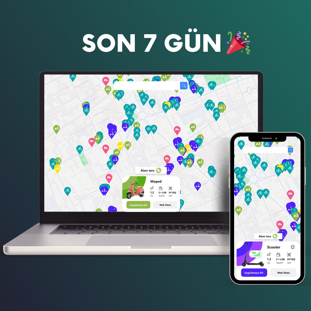 SON 7 GÜN 🎉 

Paylaşımlı araçları tek bir platformda toplamak için çıktığımız bu yolda birçok zorluklarla karşılaşmış olsak da pes etmedik. Yoğun bir süreç ve özverili çalışma sonrası 280’den fazla sağlayıcı ile beraber önümüzdeki hafta kullanıcılarla buluşuyoruz!🥳💚