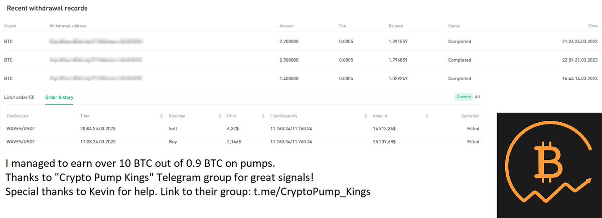 nradford's tweet photo. My friend recently recommended me an insider channel.

ℹ️They publish signals for pumping coins, on which you can earn from 100% to 500% profit per Рump🚀

🔥I managed to earn 10.4 BTC out of 0.9 BTC! I hope this info will help you to trade without losses.
https://t.co/HkzhOIylAt https://t.co/FKQss7OFQs