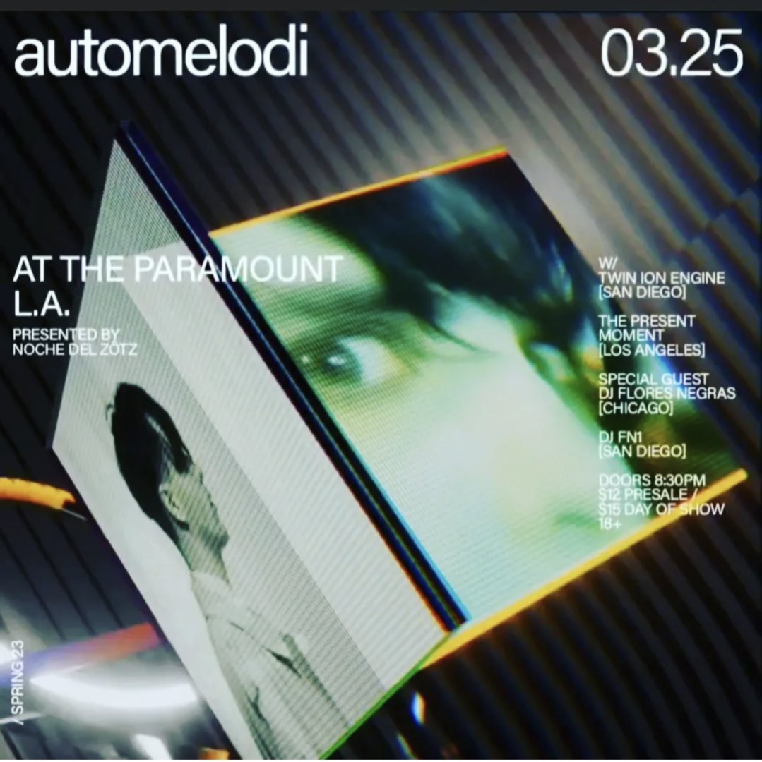 THE PRESENT MOMENT (@presentelectro) on Twitter photo The Present Moment performs tonight at 9pm sharp with Automelodi+Twin Ion Engine <a href="/TheParamount_LA/">The Paramount</a> The Present Moment performs tonight at 9pm sharp with Automelodi+Twin Ion Engine <a href="/TheParamount_LA/">The Paramount</a>