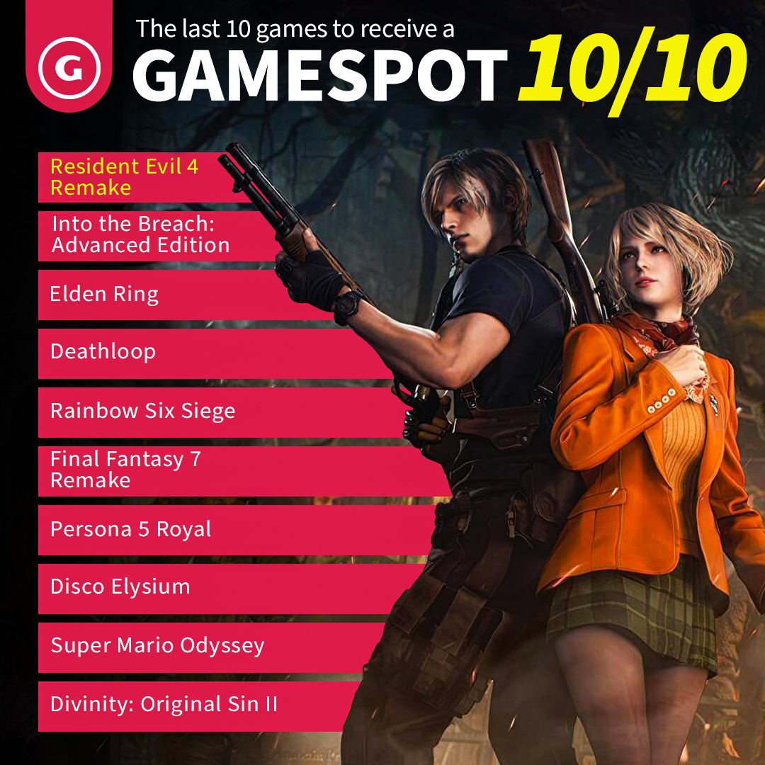 GameSpot's tweet photo. Welcome to the 10/10 club, Resident Evil 4 Remake!⁠ https://t.co/RORb5qKH3s