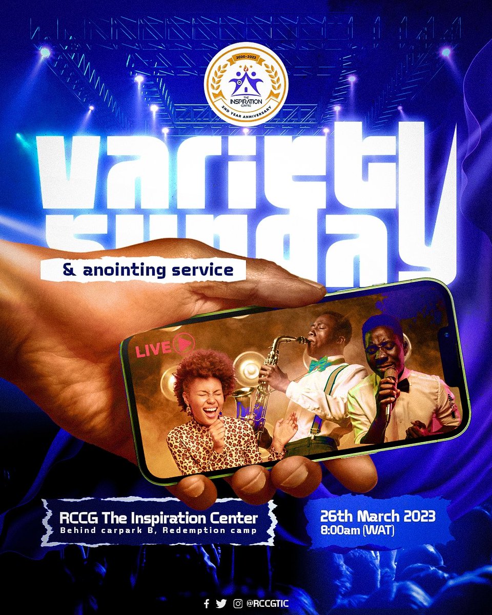 rccgtic's tweet photo. Join us for our Variety Sunday tomorrow. Tomorrow we would be showcasing our gifts unto God in various forms.

We would also receive anointing for greater exploits.

Kindly see flyer for more details.

See you in church.
#Sundayservice #Varietyservice #TIC #rccgtic #rccg https://t.co/0At1f5viLK