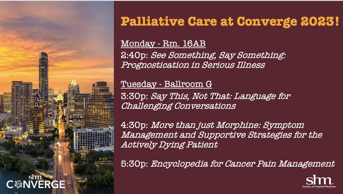 Top_Gundersen's tweet photo. #HAPC23 is ending but there is more palliative care to come!

Hospitalists coming to #SHMConverge23, check out these sessions focused on caring for your seriously ill patients &amp; come to our palliative care interest group meeting Tuesday 3/28 at 12:40p in rm. 4ABC! https://t.co/5oAZlHPFfT