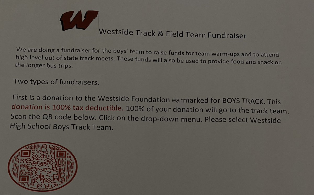 Help support Westfie boys track.