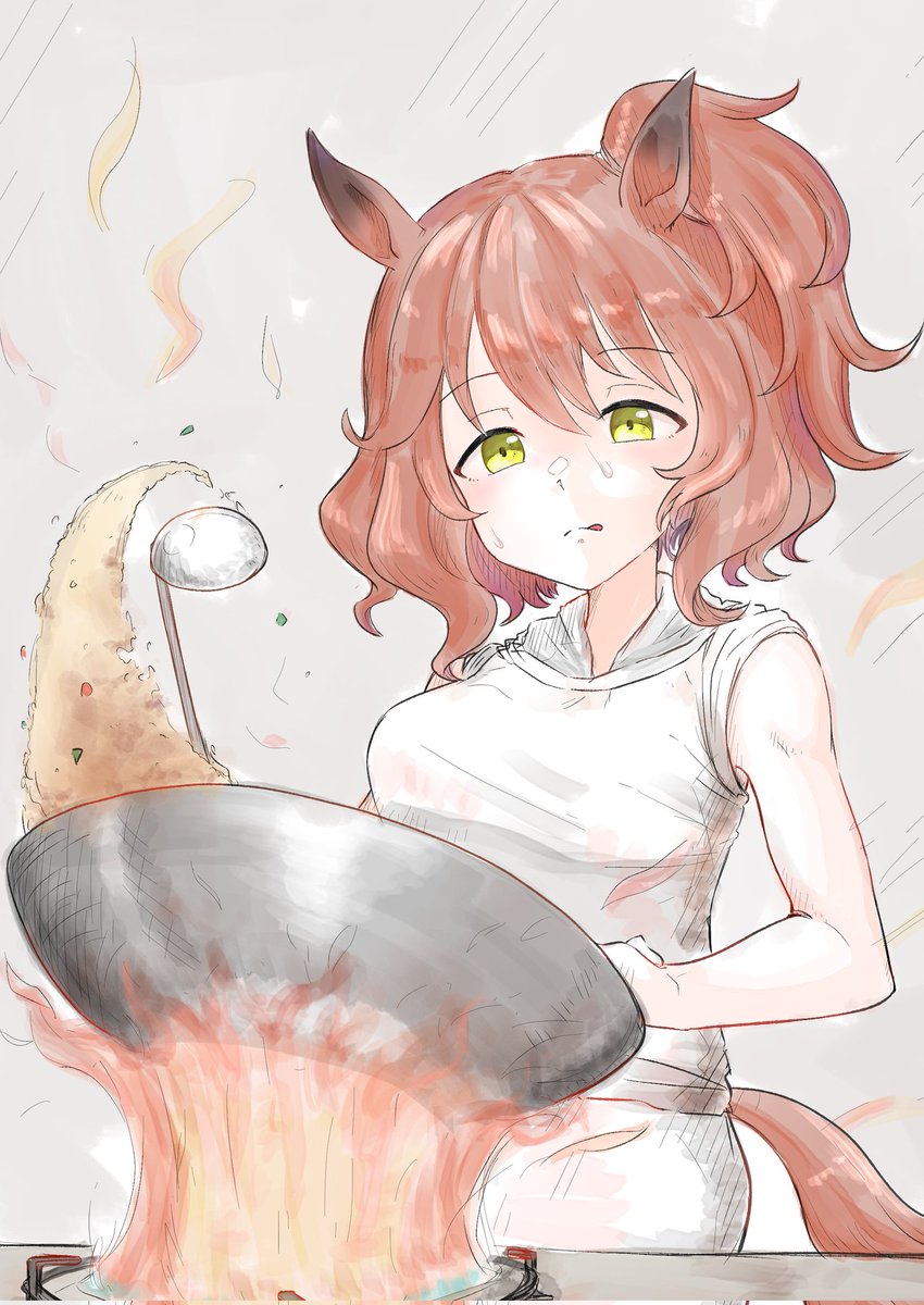 1girl horse ears animal ears tail cooking horse girl horse tail  illustration images