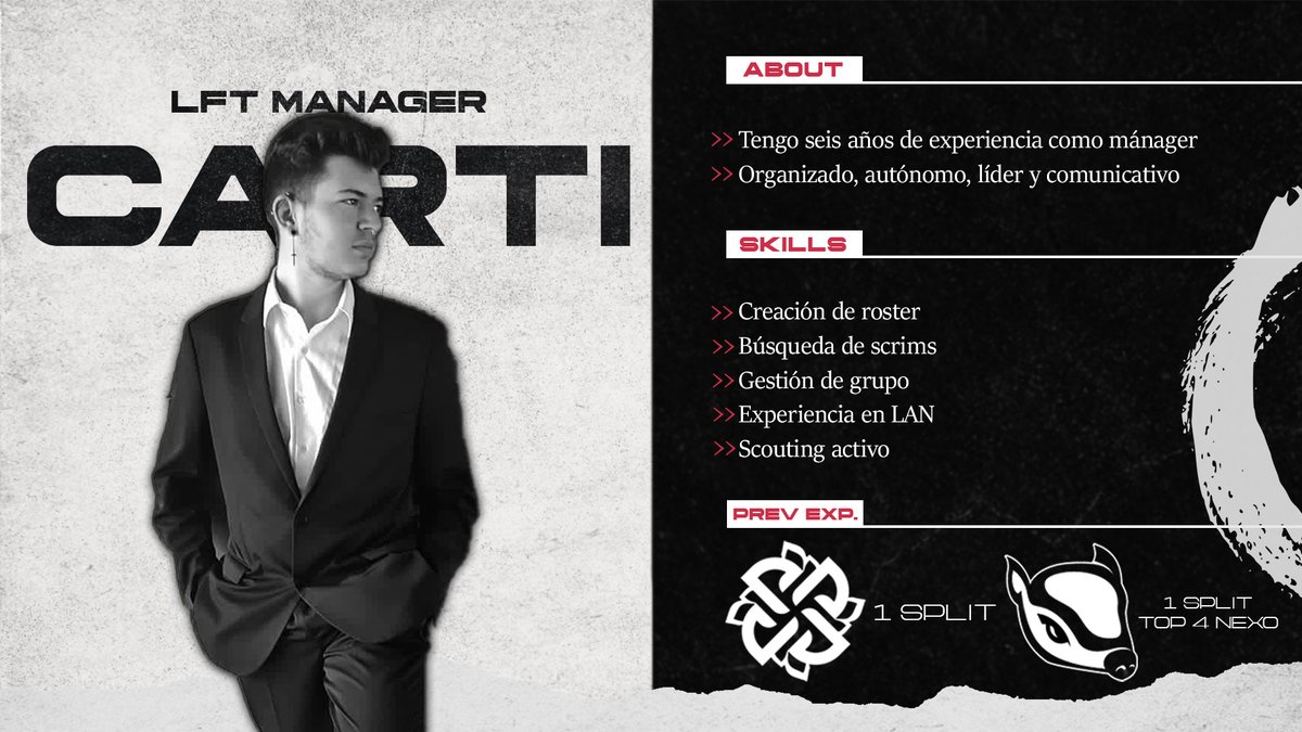 Adrián Ballesteros (@cartielsalvaje) on Twitter photo Me pongo LFT como manager
Sigo vinculado a <a href="/BisEsports/">Bis Esports</a> y daré todo en los playoff de nexo, pero me permitieron escuchar ofertas.
Para mas información de mi experiencia aquí mi Leaguepedia: lol.fandom.com/wiki/Self:Cart…
Contacto por MD o Discord: CartiSalvaje(A.Ballesteros)#0463 Me pongo LFT como manager
Sigo vinculado a <a href="/BisEsports/">Bis Esports</a> y daré todo en los playoff de nexo, pero me permitieron escuchar ofertas.
Para mas información de mi experiencia aquí mi Leaguepedia: lol.fandom.com/wiki/Self:Cart…
Contacto por MD o Discord: CartiSalvaje(A.Ballesteros)#0463