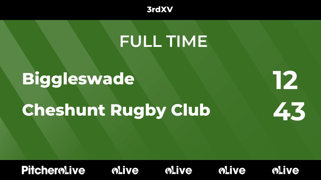FULL TIME: Biggleswade 12 - 43 Cheshunt Rugby Club
#BIGCHE #Pitchero
cheshuntrugby.co.uk/teams/80145/ma…