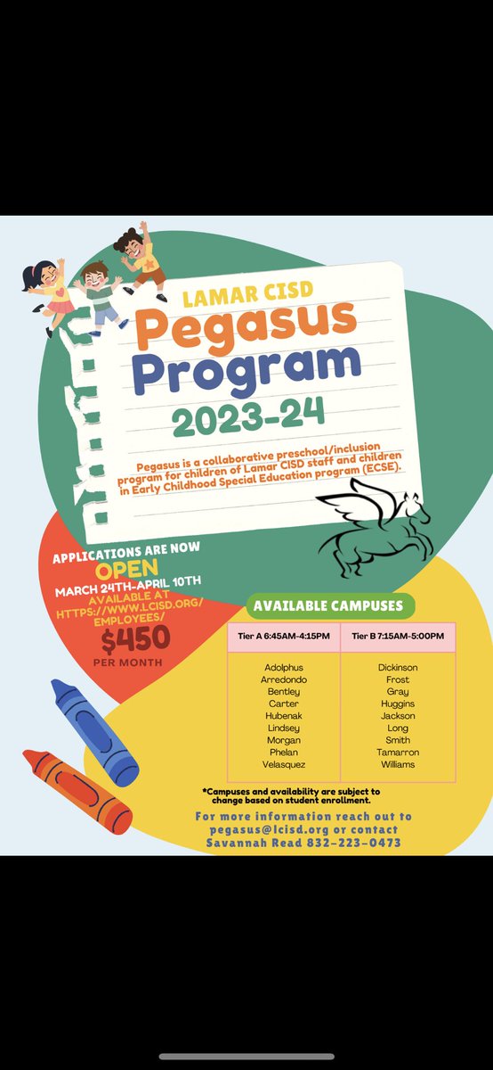 Applications are now available for LCISD’s Pegasus Program! @LamarCISD @lamar_cisd