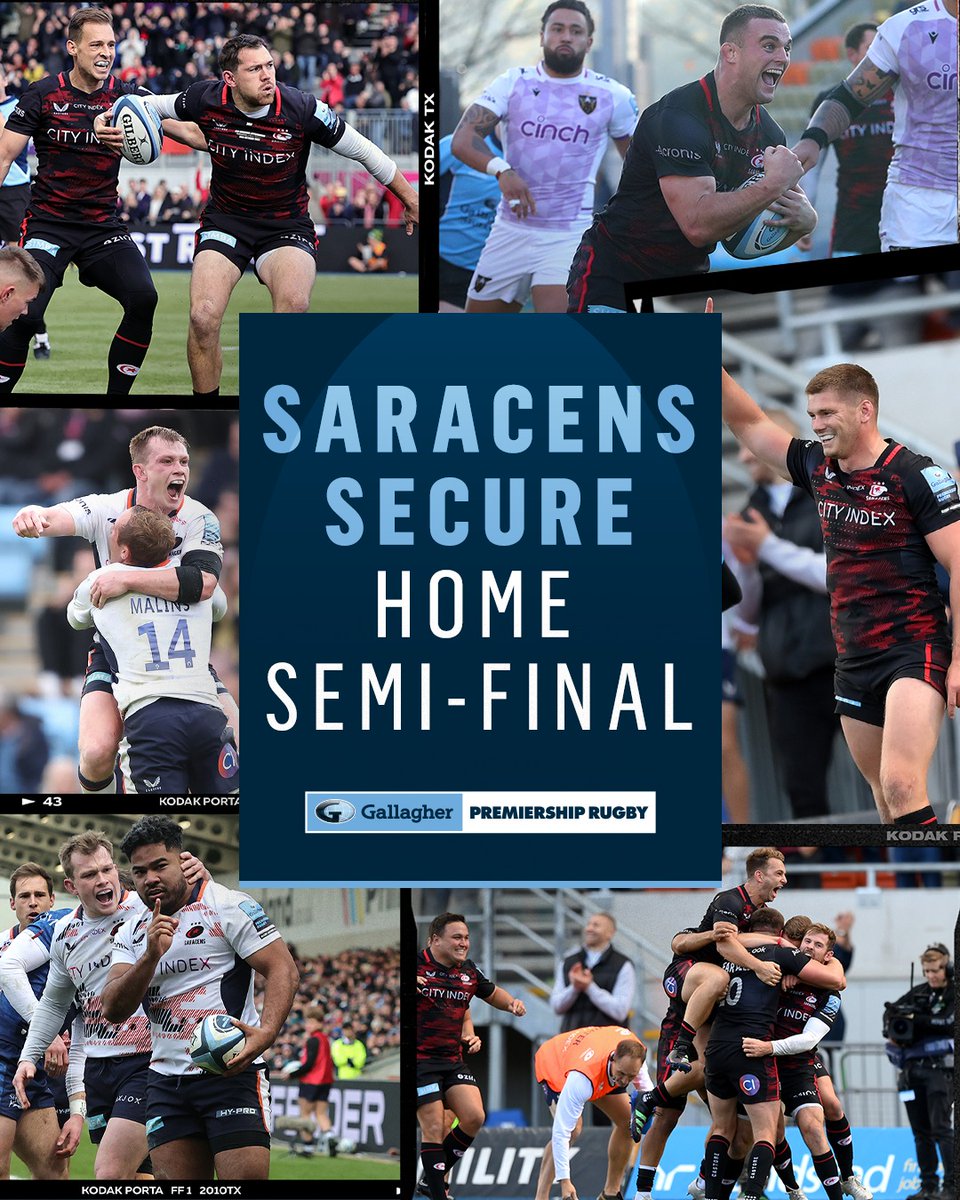 premrugby's tweet photo. HOME SEMI-FINAL SECURED 🏠

@Saracens guarantee a home semi-final thanks to their 36-24 win over Harlequins in #Showdown3 🍾

#GallagherPrem | #SARvHAR https://t.co/8Eag8ULZgz