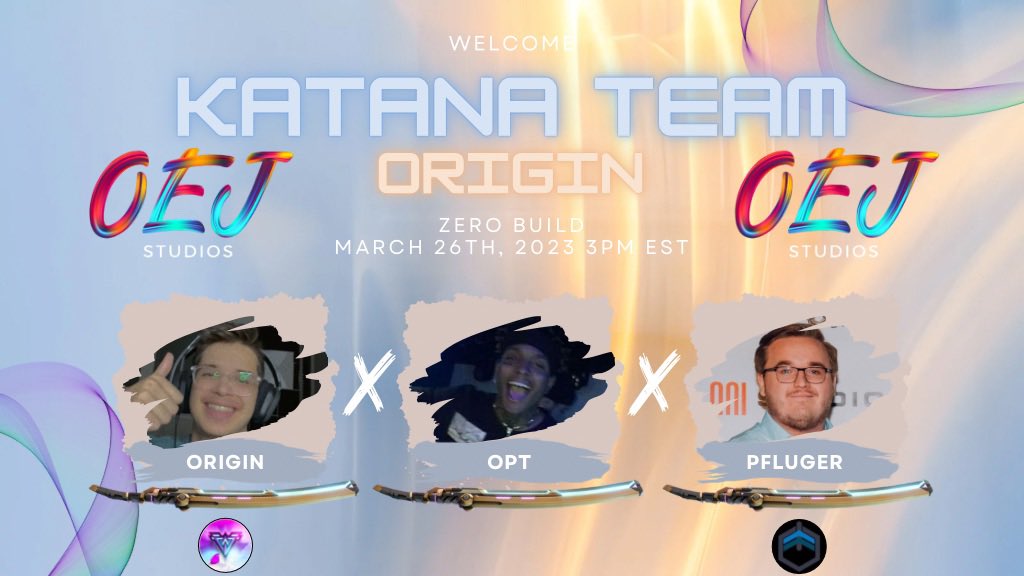 oejstudios_'s tweet photo. 💥Welcome Katana Team💥

@TwitchOriginGGs • @OptSZN • @PflugerFN 

#katanaoej https://t.co/sZqslQrn1r