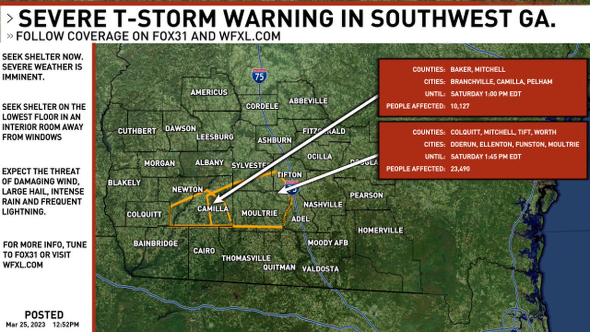 A new SEVERE THUNDERSTORM WARNING has been issued for southwest Georgia. Follow FOX31 News on-air and online for updates. #gawx #swga #gawxcond