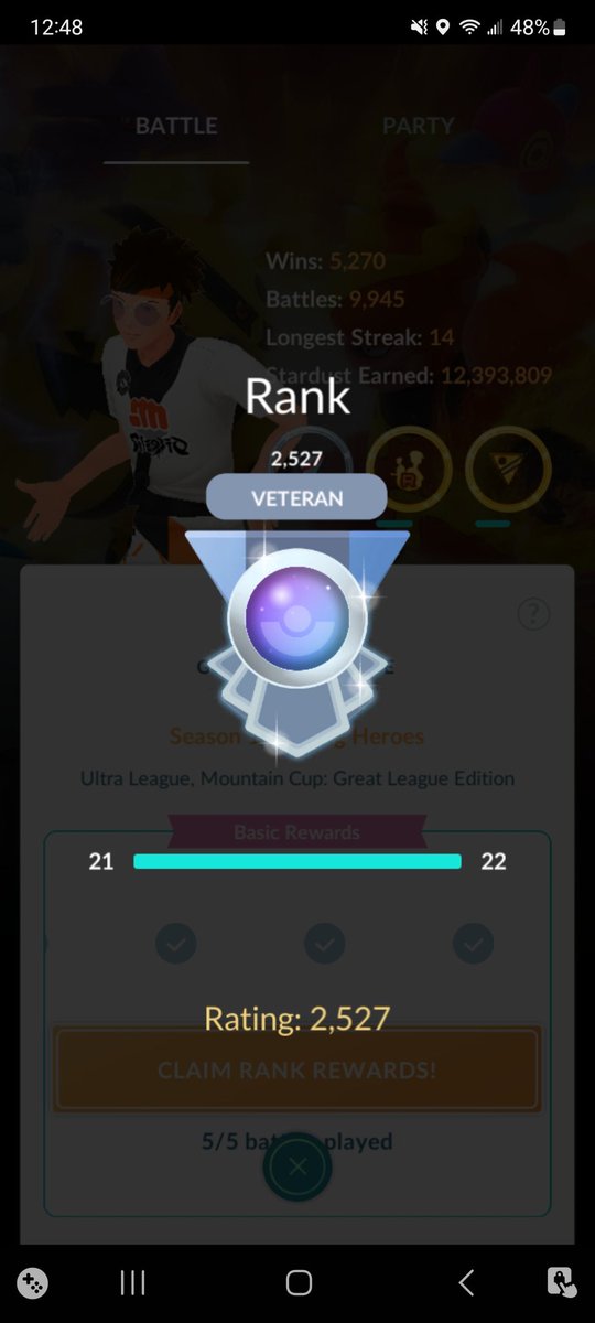 ZeebsBlue's tweet photo. Vet achieved ✅️
+400 point climb since yesterday in Mountain Cup.
Nuke City too strong 👀 @nck228pogo
#PokemonGO
#GOBattleLeague
#GBL
#MountainCup https://t.co/LHCpSBpXFq