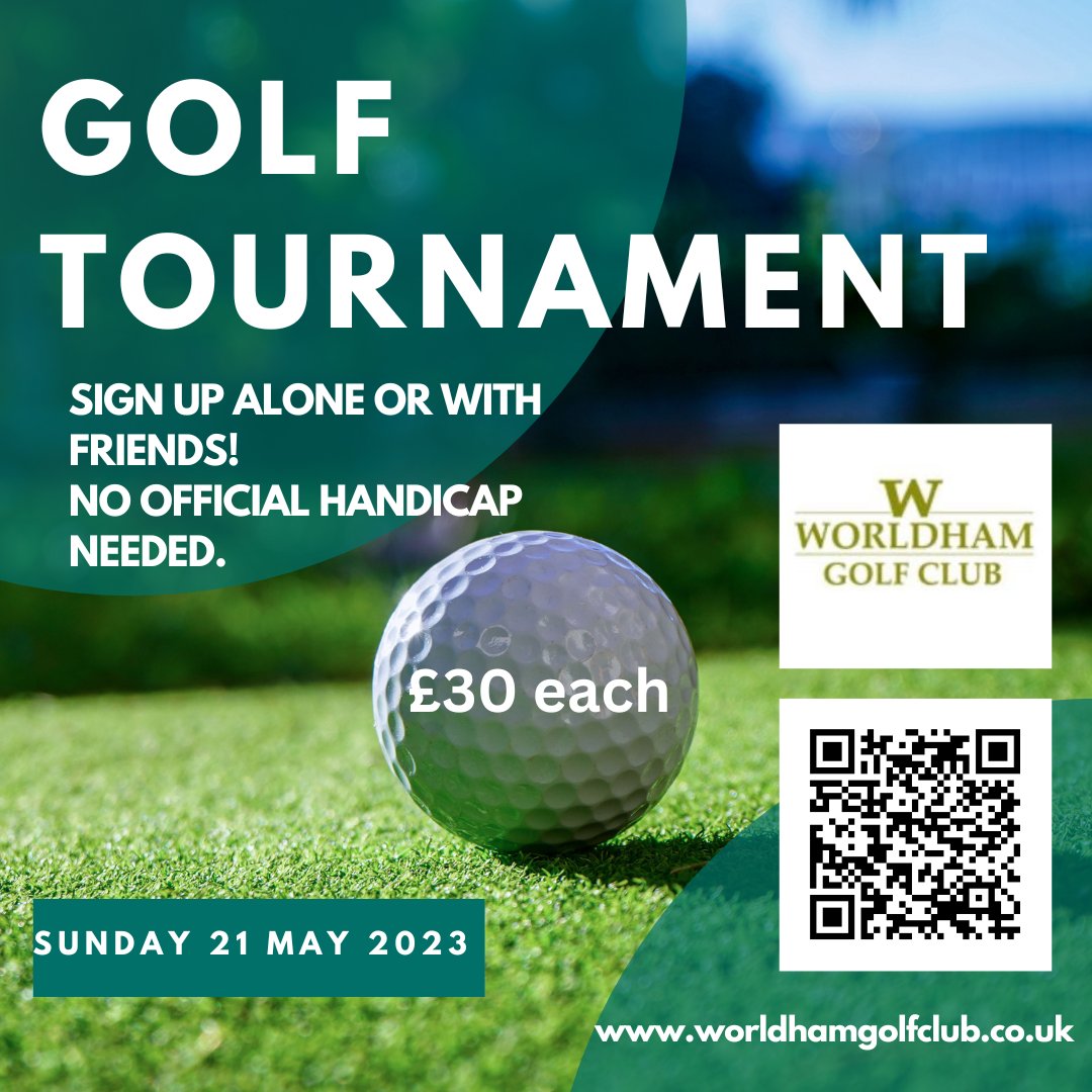 Join us for our individual Stableford Open on Sunday 21st of May. Sign up individually or with friends. No official handicap required, iGolf, Golfshake, MyOnlineGolf etc accepted. Entry £30 each with coffee / tea on arrival. Sign up online at : worldhamgolfclub.co.uk/opens #golf