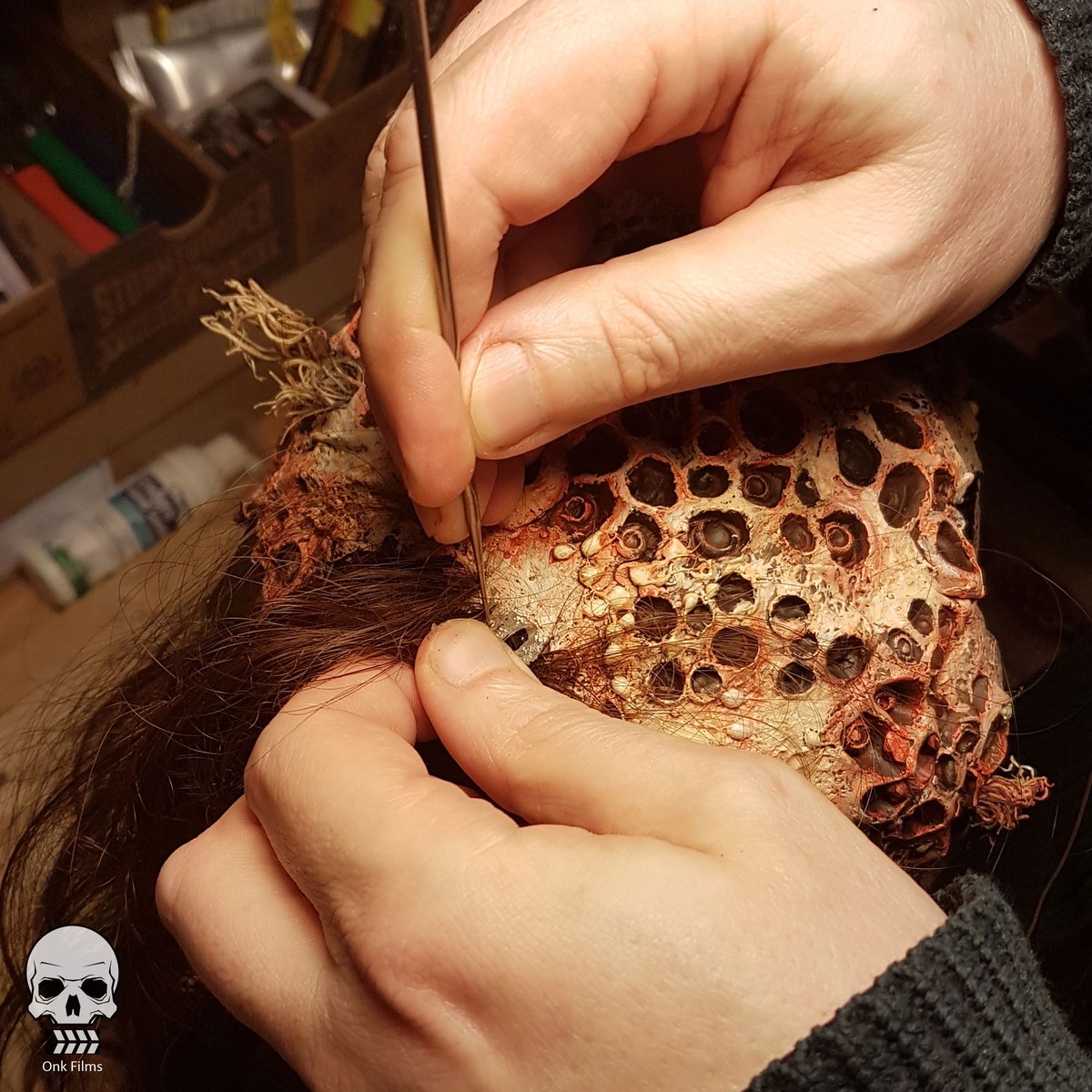 Final prep (punching hair through a latex prosthetic head piece), ready to film tomorrow!

Follow the horror shorts I'm making at @onkfilms 

New, just started posting!

#horrorshorts #horrorcommunity #horror #film #latex #prosthetic