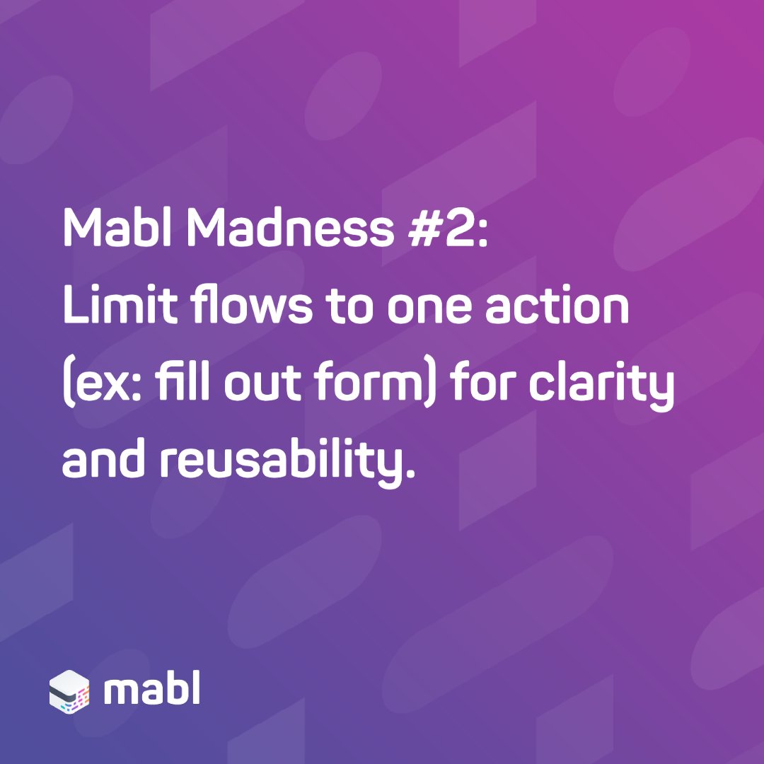 mablhq's tweet image. Next up in mabl Madness 🏀 Keep your reusable flows ready for the next round by limiting them to one step. 
Score more best practices: okt.to/m2Dq3C  
#SoftwareTesting #TestAutomation #TestAutomationStrategy