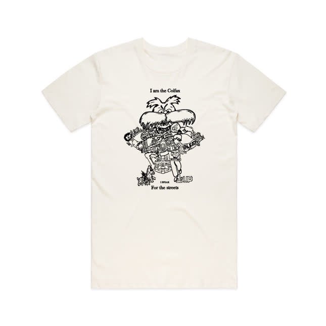 Gamer_Educator's tweet photo. @cprwarner Ooooo you may like the shirt I just got in the mail yesterday! It says “I am the colfax I speak for the streets” featuring a lot of iconic colfax businesses https://t.co/r325KvOeGX